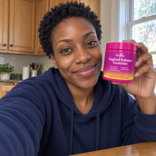 Customer holding Truvea gummies